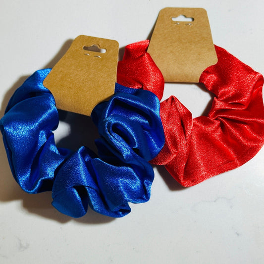 red blue satin scrunchies